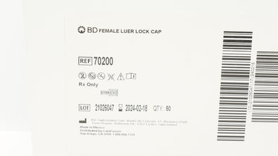 BD 70200 Female Luer Lock Cap (x) - Box of 50